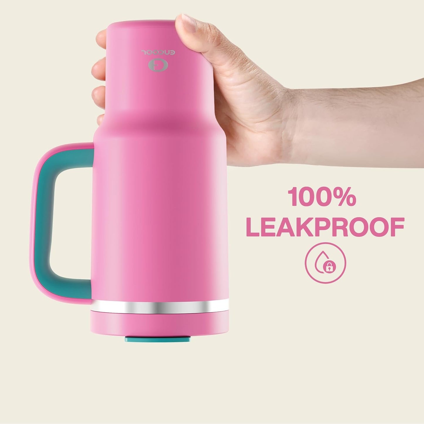 ENCOOL 32 oz Tumbler with Handle and Straw: Stainless Steel Insulated Tumbler Keeps Cold for 24 Hours, Leakproof Travel Cup Fits in Cup Holder and BPA-Free,Light Crimson