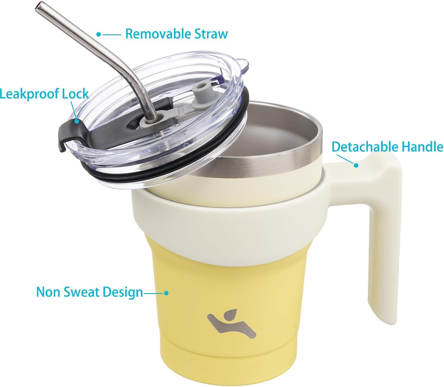 10 oz Tumbler with Handle and 2 Straw 2 Lid, Insulated Water Bottle Stainless Steel Vacuum Cup Reusable Travel Mug,Lemon