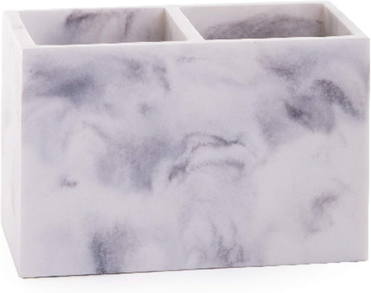 BINO | Multi-Purpose 2 Compartment Organizer - Elegant Makeup Brush & Toothbrush Holder for Bathroom and Vanity | Marble Stylish Accessories for Organization