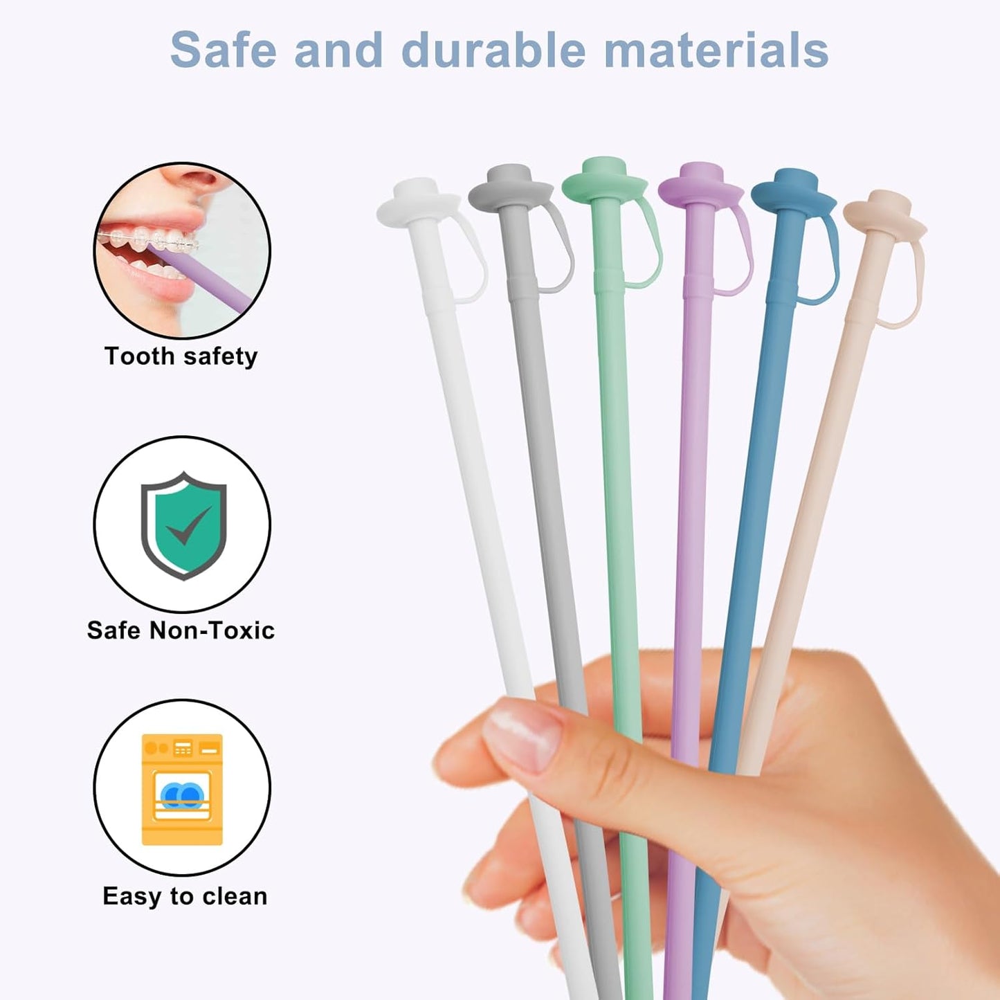 2PCS Reusable Silicone Straws with Cover, Bite-Safe, 12”Long Collapsible Drinking Straws for Stanley Owala Cups, Tumblers & Travel – Trim to Fit Any Cup (Pink)