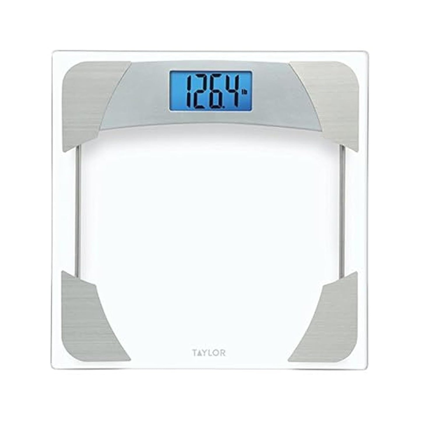 Taylor Digital Scales for Body Weight, Highly Accurate 400 LB Capacity, Unique Blue LCD, Stainless Steel Accents Glass Platform, 12.2 x 12.2 Inches, Clear