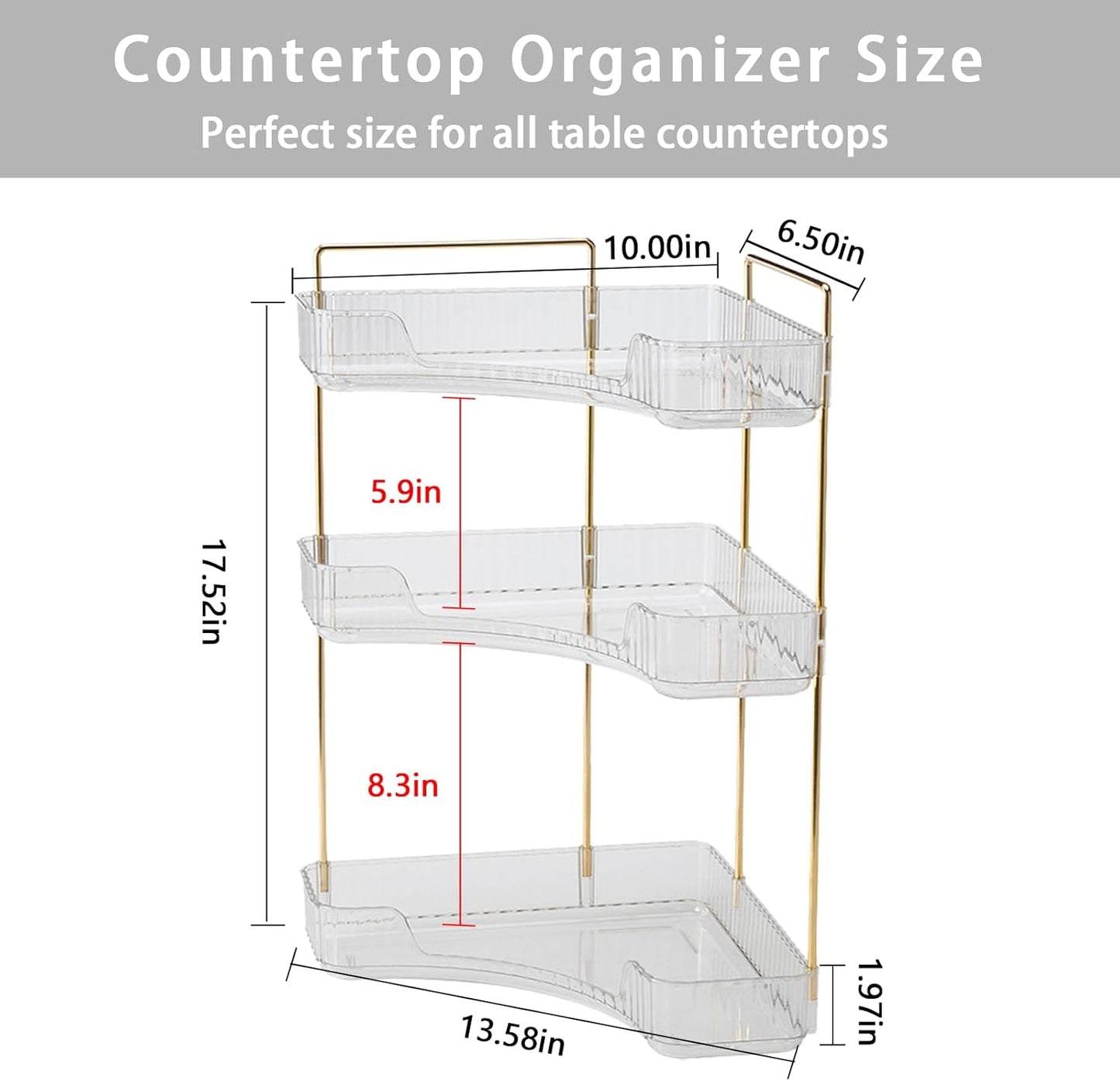 3-Tier Corner Bathroom Counter Organizer – Storage Shelf for Makeup, Perfume & Skincare, Space-Saving Countertop Tray Fits Bathroom, Dresser, Kitchen (White)