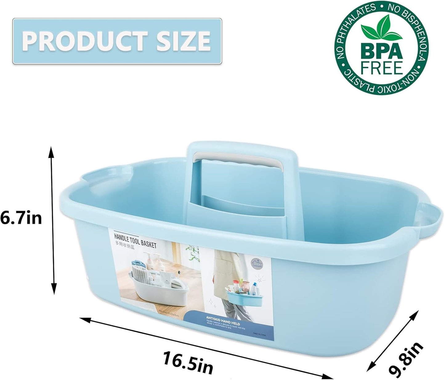 Large Cleaning Supplies Caddy Portable Shower Basket Supply Organizer with Handle Plastic Bucket Tool Storage for Bathroom, Bedroom, Kitchen, College Dorm, Garden, Blue 2 Pack