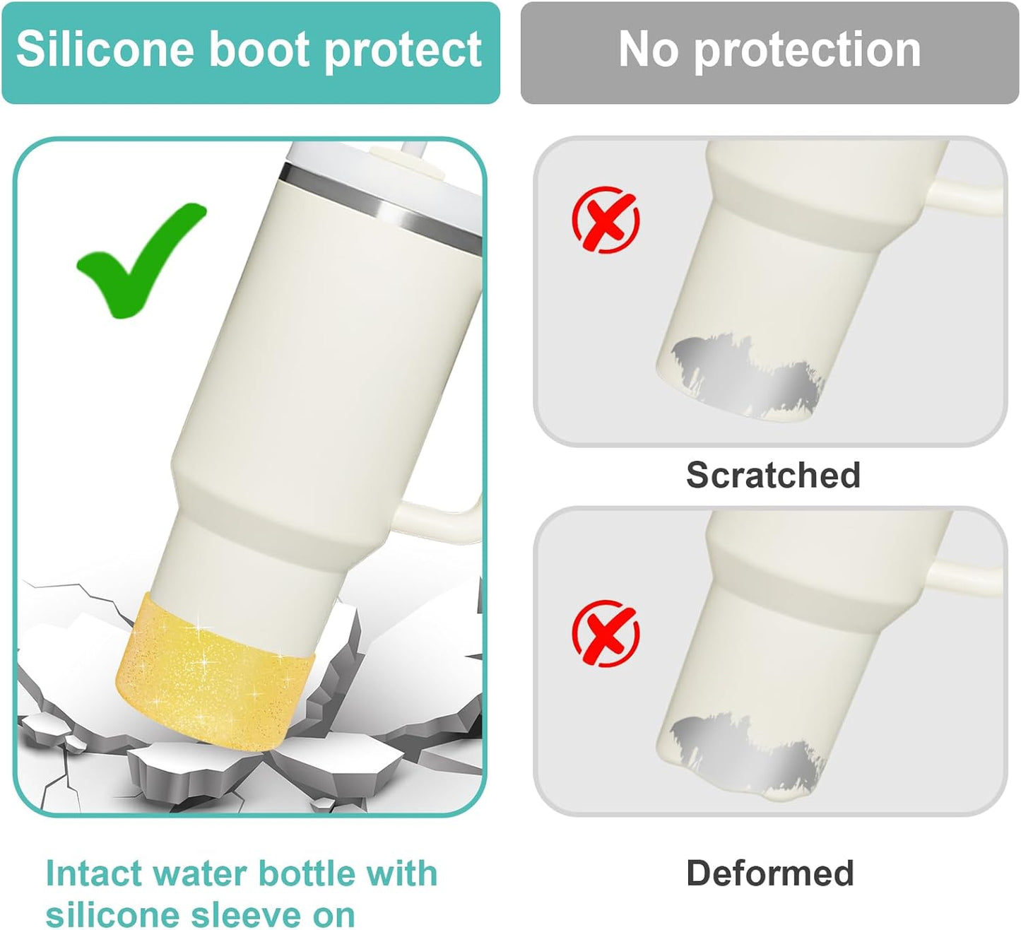 Upgrade 2PCS Protective Silicone Boot Bumper for Stanley Quencher Adventure 40oz 30oz IceFlow 20oz 30oz Tumbler, Water Bottle Bottom Sleeve Cover Accessories for Stanley Mug Cup(Glitter Orange)