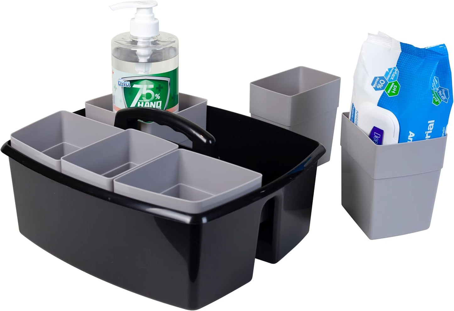 Storex 2-Compartment Large Caddy – Multipurpose Classroom Organizer with Handle, Black, 1-Pack (00973A06C)