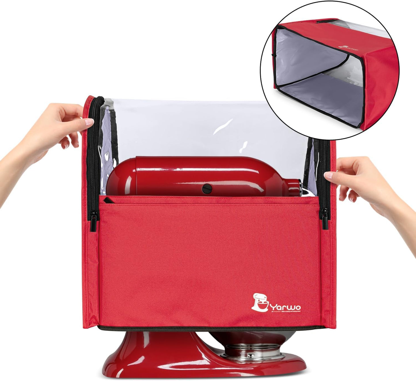 Yarwo 2026 Upgraded Stand Mixer Cover Compatible with 6-8 qt KitchenAid Mixer, Visible Dust Cover with Multiple Pockets for Extra Kitchen Accessories, Red