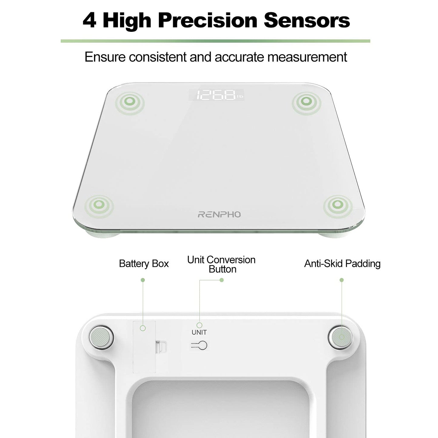 RENPHO Digital Bathroom Scales Weighing Scale with High Precision Sensors Body Weight Scale (Stone/lb/kg) - White, Core 1S