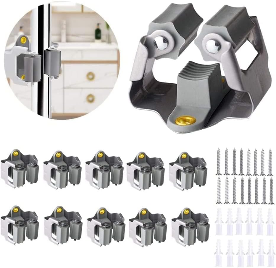 3-H Mop and Broom Holder Big Size Hanging 1 KG Extra,10 Pack Broom Hanger Wall Mount for Hanging and Organizing Shove Rake Yard Tools in Kitchen Shed Laundry Room Bathroom Garden(Grey)