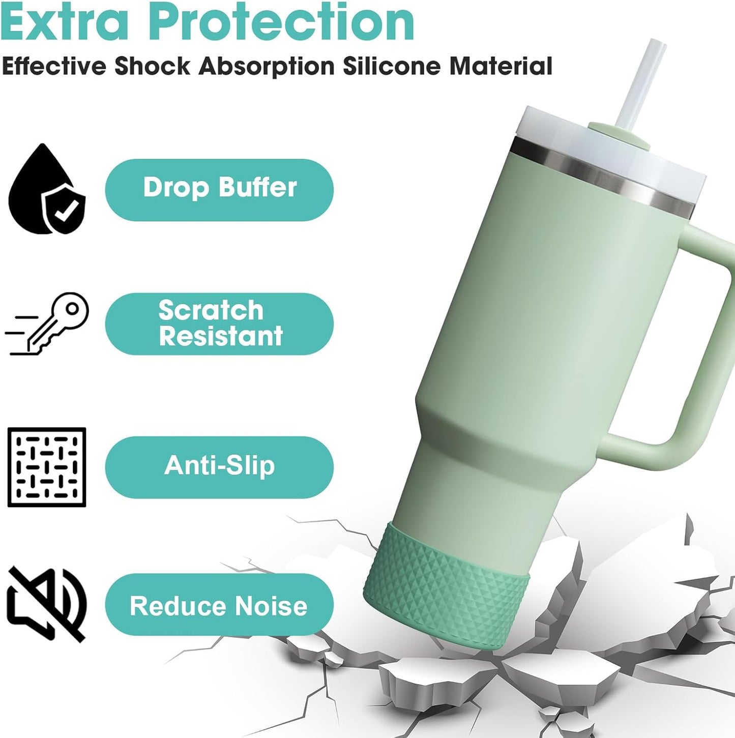 Upgrade 2PCS Protective Silicone Boot Bumper for Stanley Quencher Adventure 40oz 30oz 20oz Tumbler, Water Bottle Bottom Sleeve Cover Accessories for Stanley Mug Cup(Gray Green)