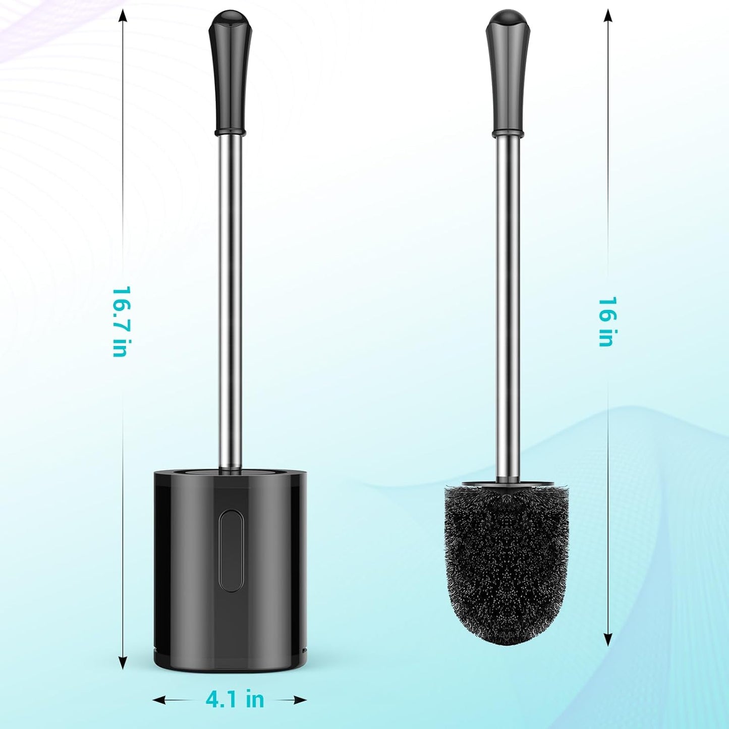 Toilet Brush, Compact Size Toilet Bowl Brush with Stainless Steel Handle, Small Size Plastic Holder Easy to Hide, Space Saving for Storage, Drip-Proof, Easy to Assemble, Deep Cleaning Black