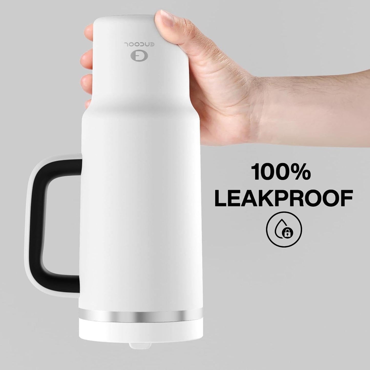 40 oz Tumbler with Handle and Straw: Stainless Steel Insulated Tumbler Keeps Cold for 24 Hours, Leakproof Travel Cup Fits in Cup Holder and BPA-Free, Polar White