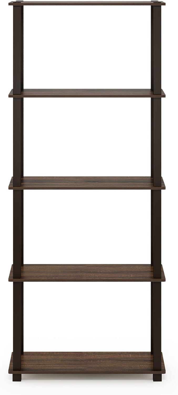 Furinno Turn-N-Tube 5-Tier Multipurpose Shelf / Display Rack / Storage Shelf / Bookshelf, Square Tubes, Walnut/Brown