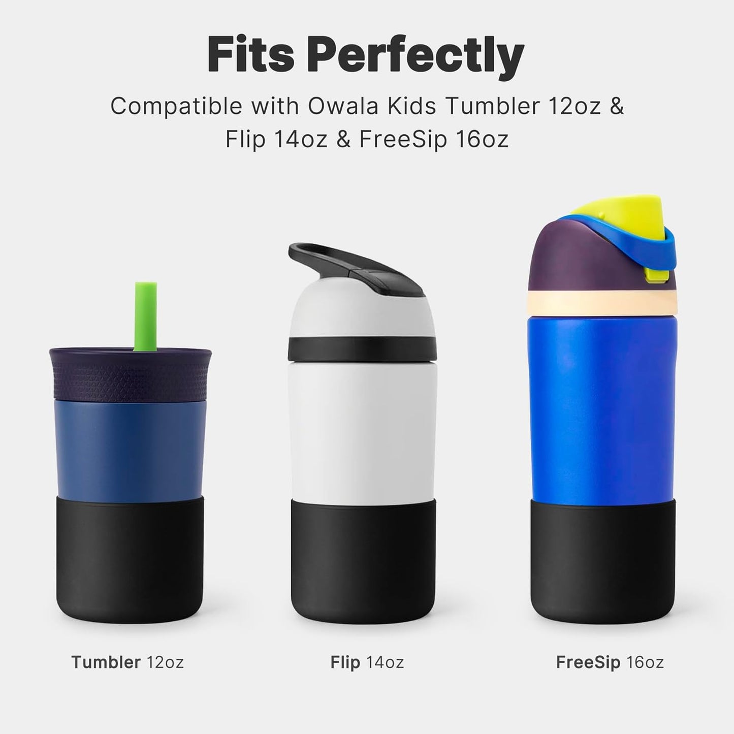 Silicone Boot for Owala 14/16 oz Water Bottle, Anti-Slip Protective Sleeve for Owala 12 oz Kids Tumbler, Boot Bottom Base fit Flip 14 oz Insulated Stainless-Steel Water Bottlet (Black)