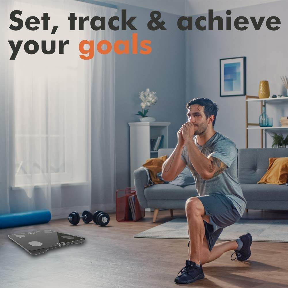 KONQUEST Smart Scale for Body Weight, Digital Bathroom Scale BMI Weighing Bluetooth Body Fat Scale, Body Composition Monitor Health Analyzer with Smartphone App, 400 lbs - Black