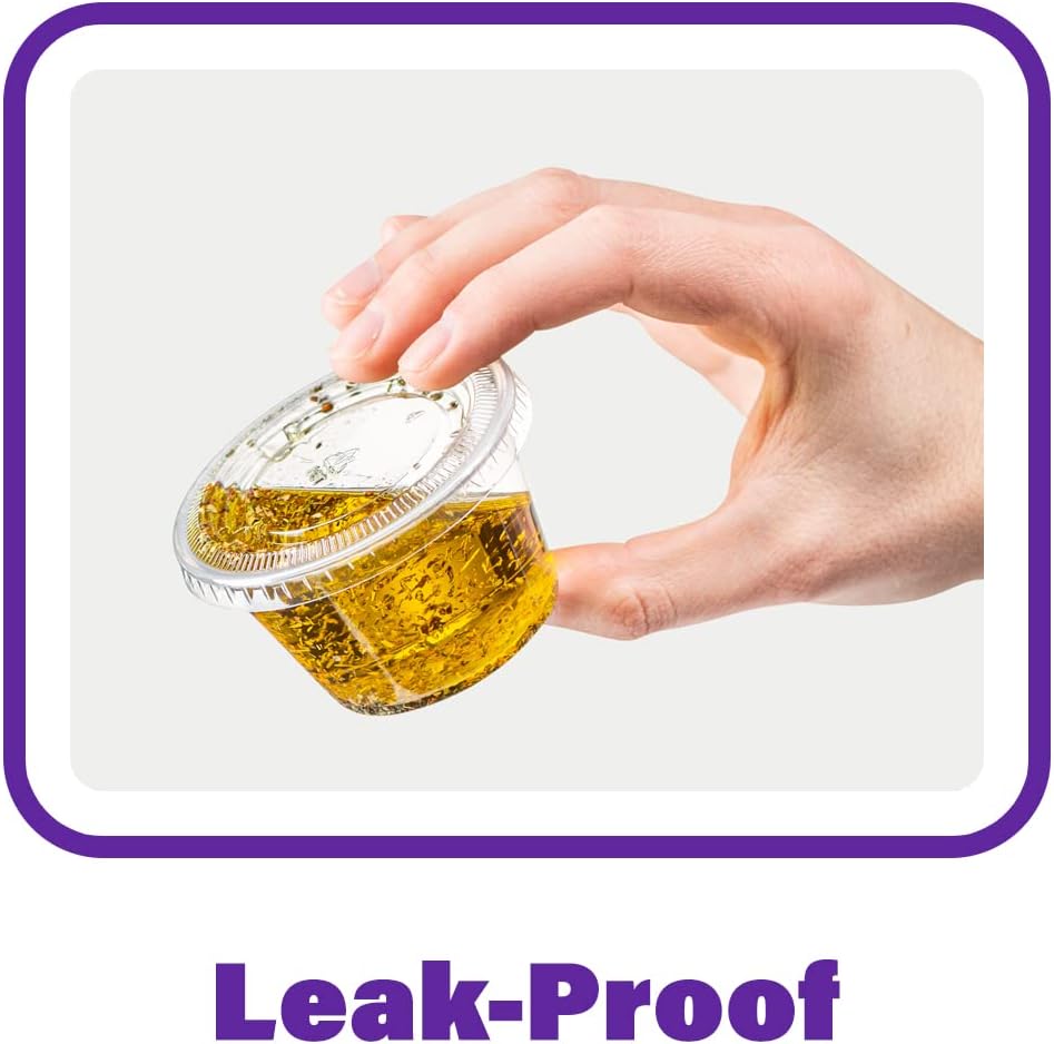 Pantry Value [2 oz. - 200 Count Clear Disposable Plastic Portion Cups with Lids - Small Plastic Condiment Containers for Sauce, Salad Dressings & Portion Control