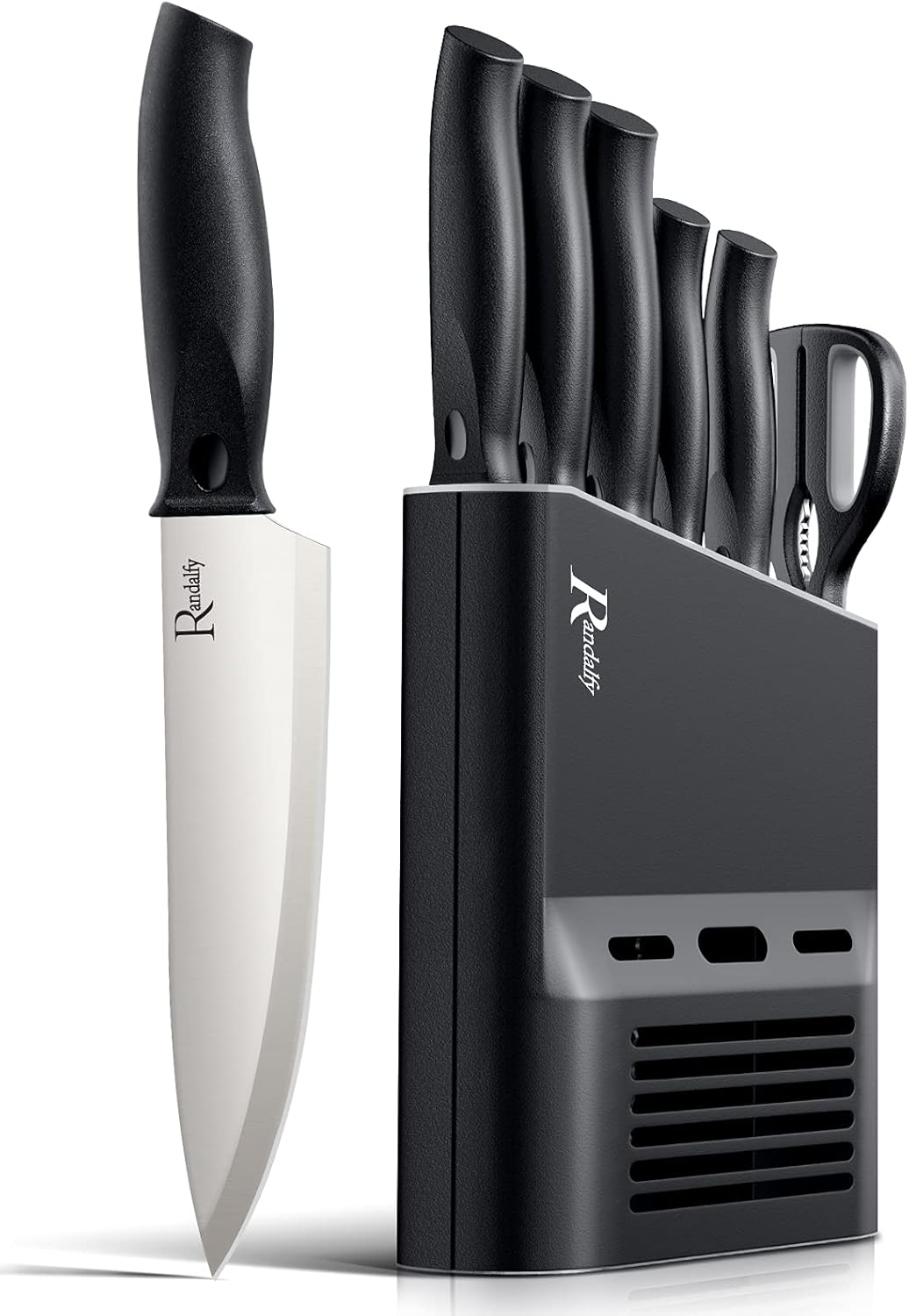 Kitchen Knife Set with Block, 7 Pieces Chef Knife Set with Knives, Scissor, Block for Meat/Vegetables/Fruits Chopping, Slicing, Dicing&Cutting