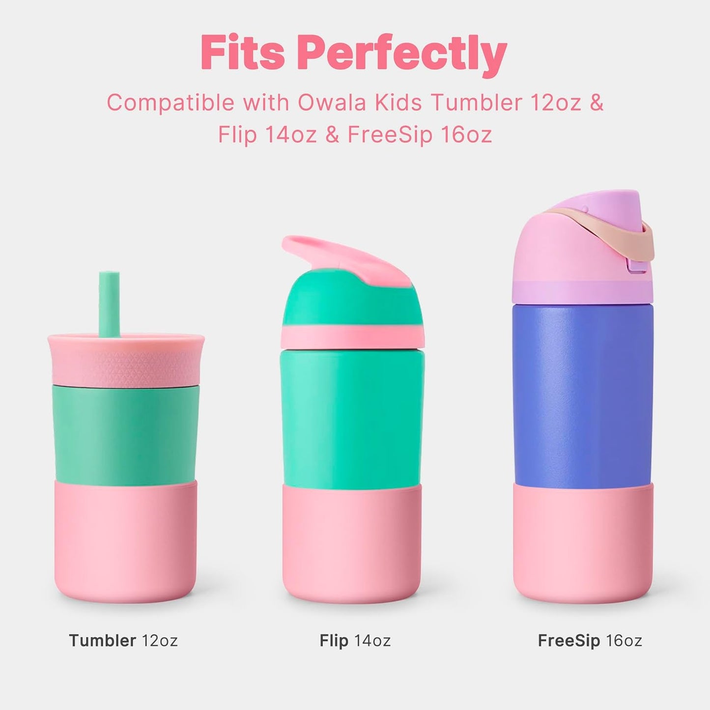 Silicone Water Bottle Boot for Owala 14/16oz, Anti-Slip Protective Sleeve Bottom Bumper Protector for Owala Kids 12 oz Tumbler, Flip 14 oz and FreeSip 16 oz Water Bottle (Pink)