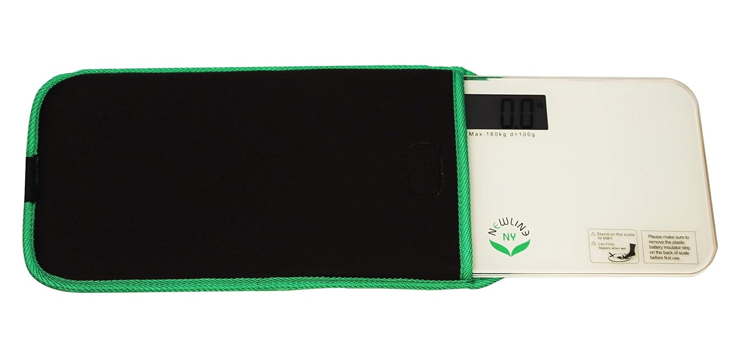 NewlineNY White Mini Bathroom Scale with Travel Protection Case SBB0722M-WH + NYMSS101BG