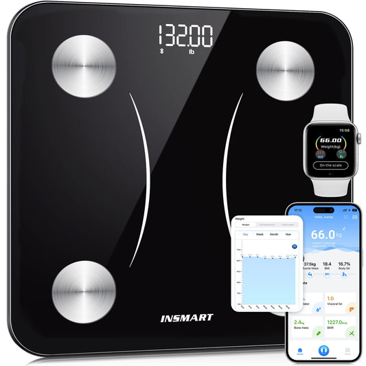 INSMART Smart Scale for Body Weight,Accurate Digital Bathroom Scale,12x12 inches Large Platform Bluetooth Body Fat Scale with BMI,16 Body Composition Weight Scale Health Monitor Analyzer with Sync APP