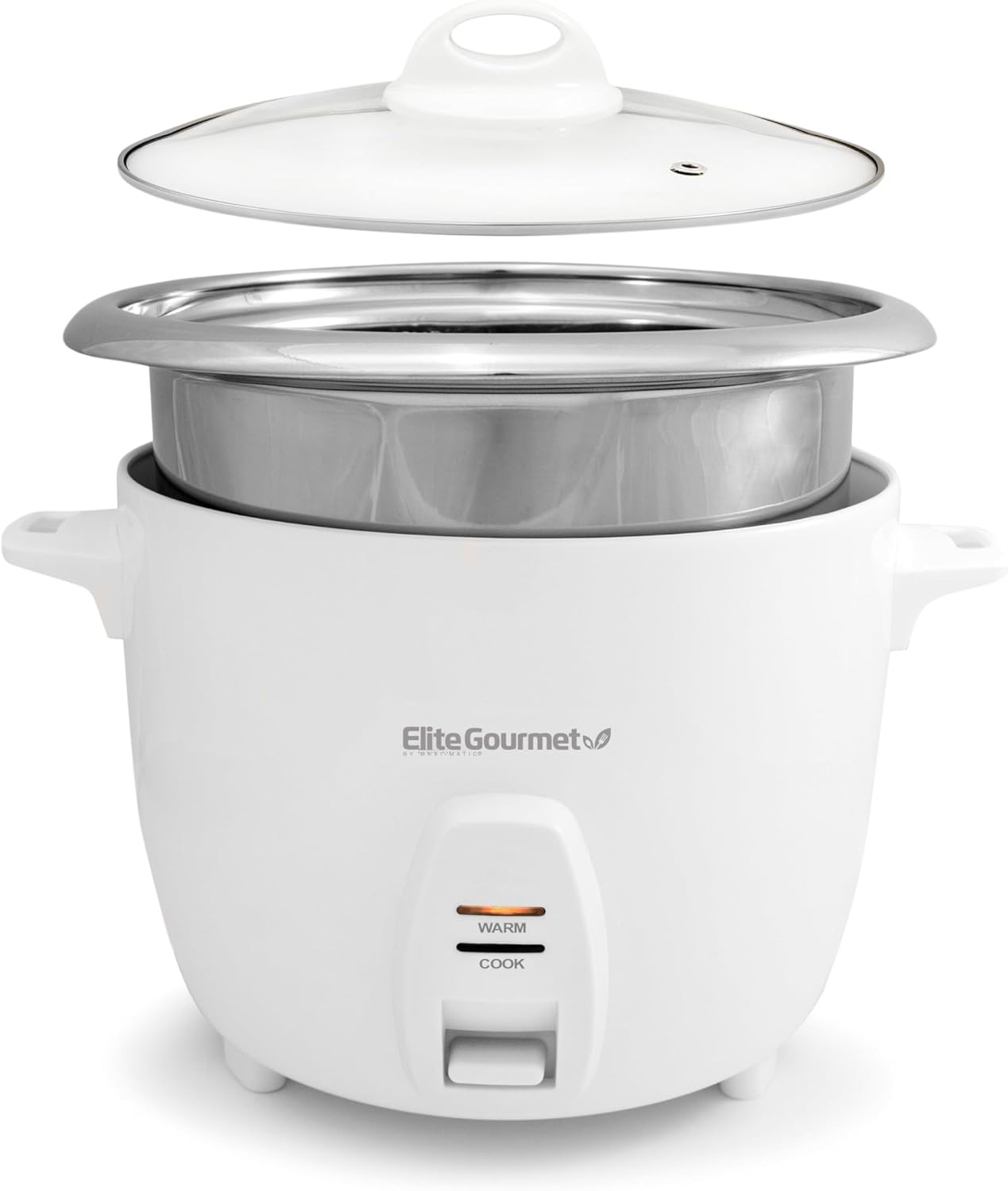 Elite Gourmet ERC-2020 Electric Rice Cooker with Stainless Steel Inner Pot Makes Soups, Stews, Grains, Cereals, Keep Warm Feature, 20 Cups Cooked (10 Cups Uncooked), White
