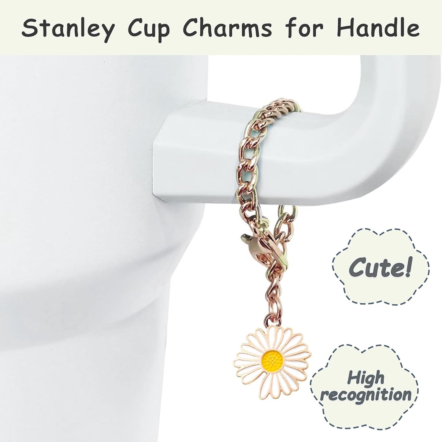 Stanley Cup Accessories Set,Including 2 Pcs 0.4in Straw Cover, 1 Silicone Spill-Proof Stopper Set of 3, 1 Cute Flower Handle Charm, 1 Silicone Boot Fits Stanley 40&30 Oz Tumbler (Cream)