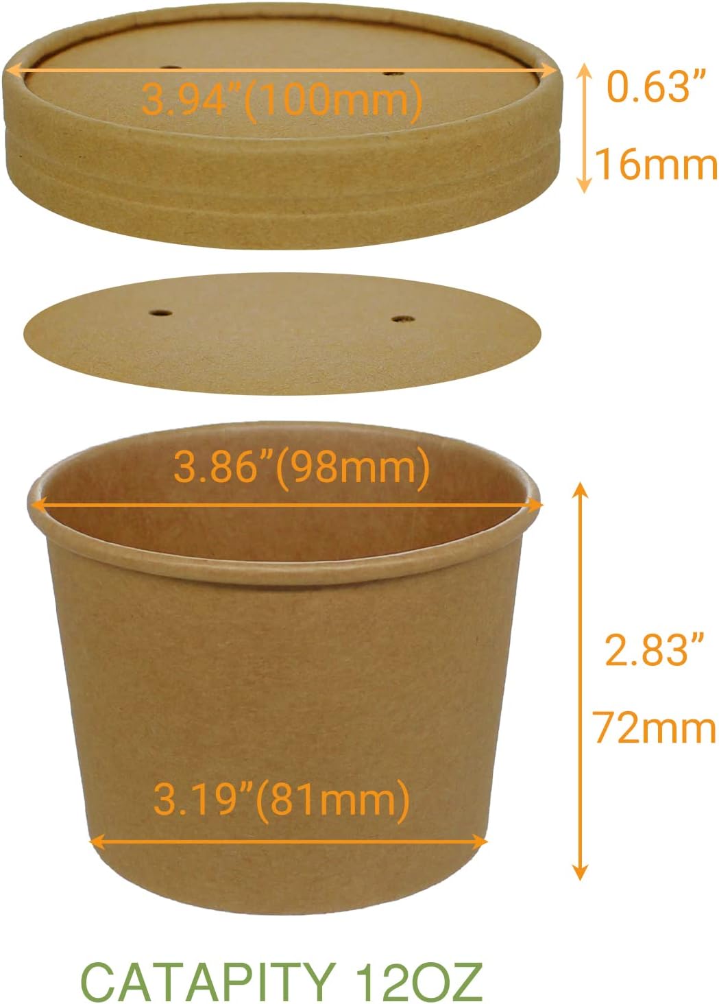 Paper Ice Cream Cups with Paper Lids, Hot/Cold Soup Cups with Lids (Kraft) (50, 12 oz)