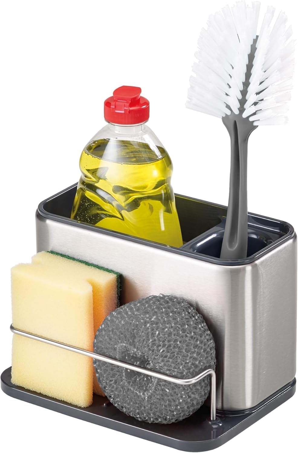 Joseph Joseph Surface Sink Caddy Stainless Steel Sponge Holder Organizer for Kitchen, Large, Grey