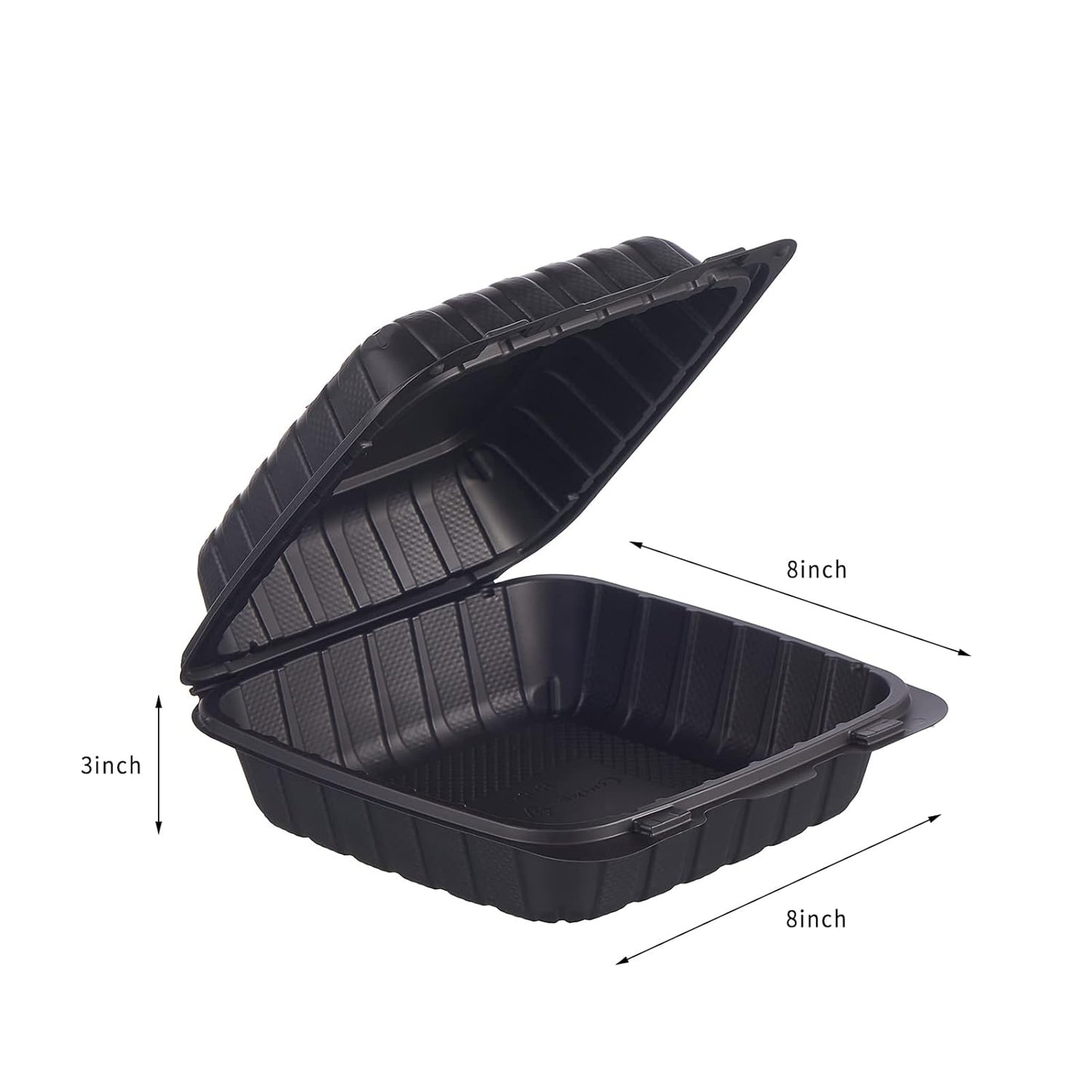 8X8" 1-Compartment 50-Pack Plastic Clamshell To Go Containers Food Carryout Lunch Box Packaging For Sandwich Salad Heavy Duty Disposable Restaurant Service Catering Meal Hinged With Secure Snap Lid