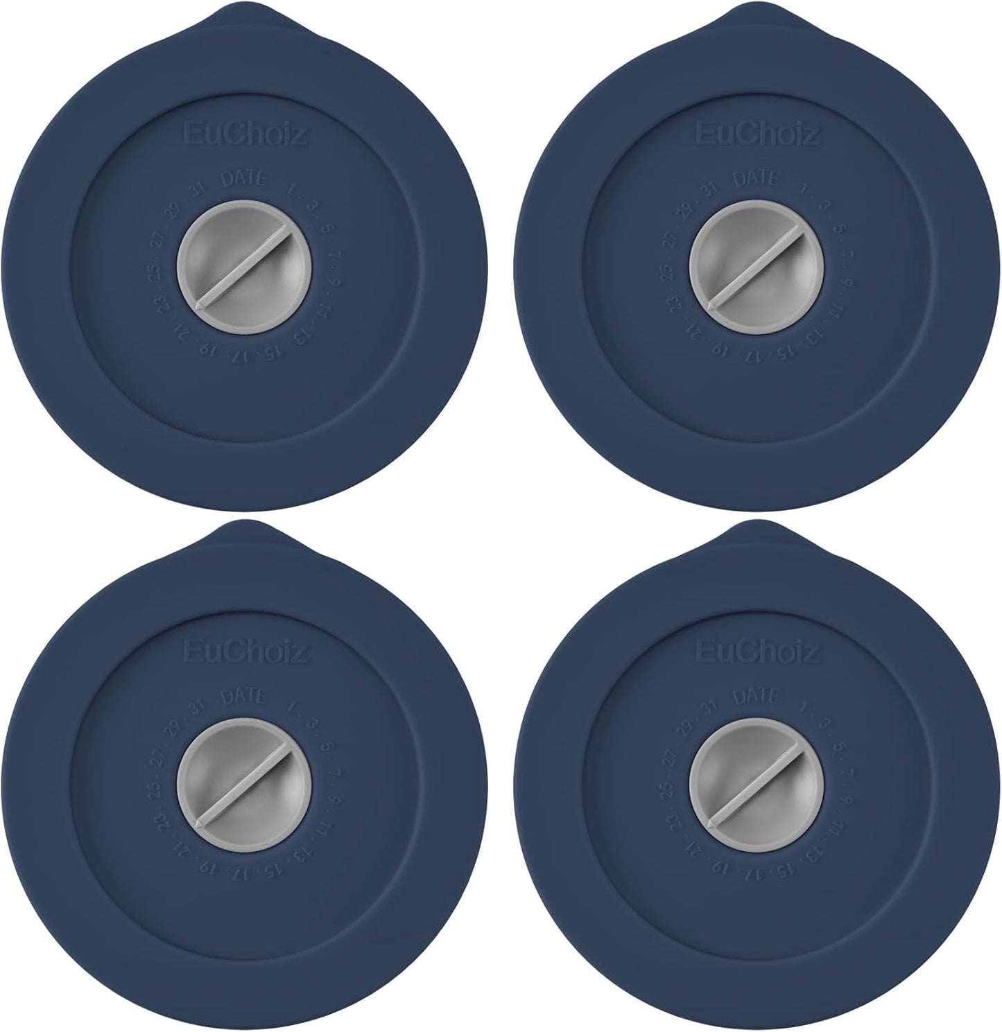 Replacement Lids for Pyrex 7202-PC 1 Cup, Silicone Round Storage Cover Lid for Anchor Hocking Glass Bowl 4 Pack with Date Mark Dark Blue