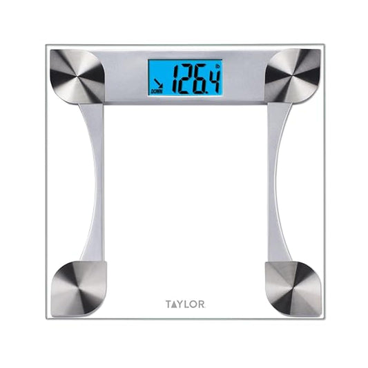 Taylor Digital Glass Weight Tracking Scale, Bathroom Scale for Body Weight, Digital Bathroom Weighing Machine, Highly Accurate & Measures Weight up to 440 lb, Battery Powered, FSA HSA Eligible, Clear