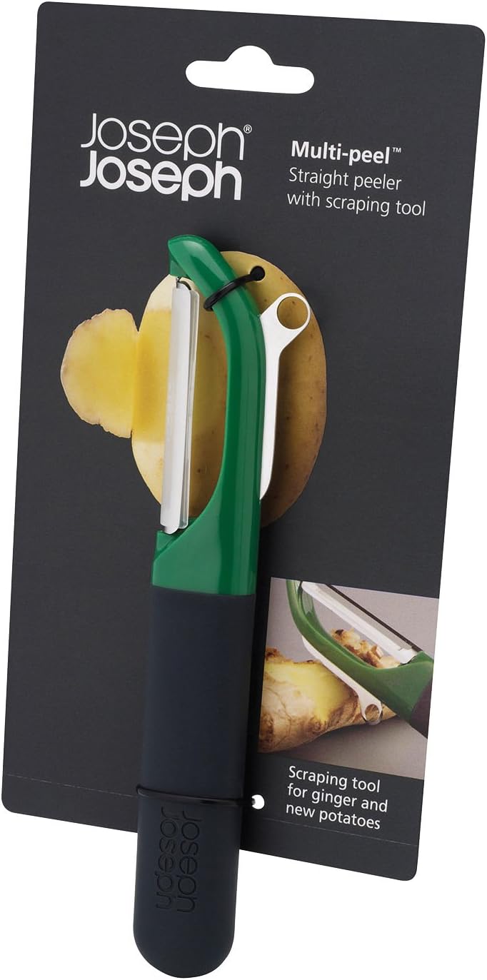 Joseph Joseph Multi-Peel Straight Peeler Easy Grip Handles Stainless Steel Blade for Kitchen Vegetable Fruit, Green