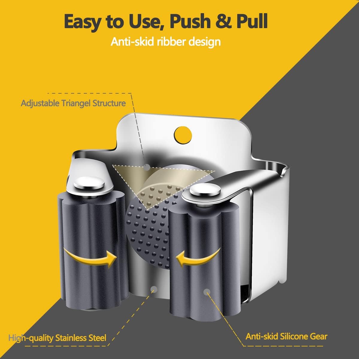 Verdenu 10 Pack Broom Holder Wall Mount, Mop and Broom Holder Wall Mount, Stainless Steel Command Broom Holder with Screws, Garden Tool Storage Organizer for Kitchen, Home, Bathroom, Garage, Grey