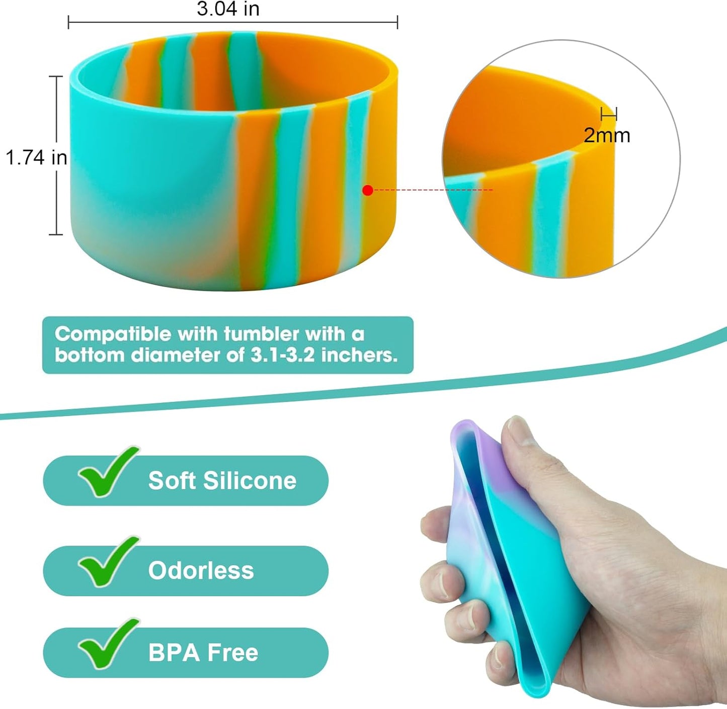 Upgrade 2PCS Protective Silicone Boot Bumper for Stanley Quencher Adventure 40oz 30oz IceFlow 20oz 30oz Tumbler, Water Bottle Bottom Sleeve Cover Accessories for Stanley Mug Cup(Blue+Green +Orange)