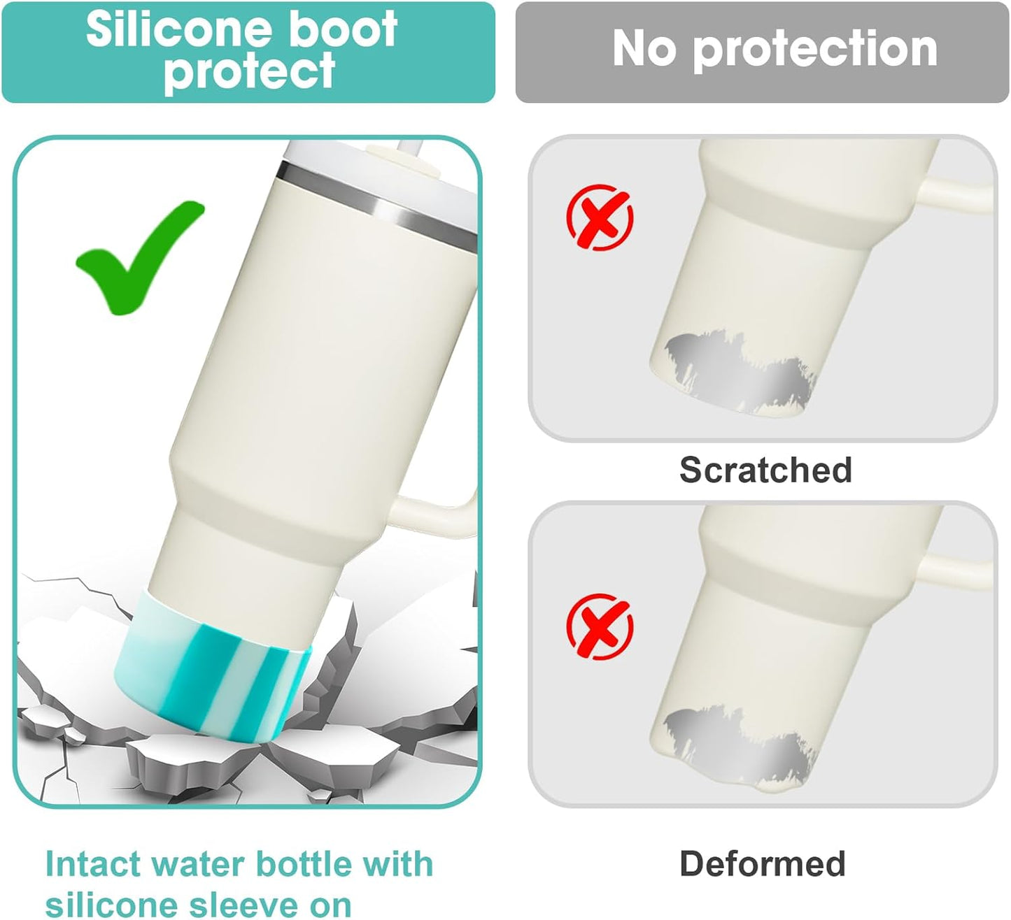 Upgrade 2PCS Protective Silicone Boot Bumper for Stanley Quencher Adventure 40oz 30oz IceFlow 20oz 30oz Tumbler, Water Bottle Bottom Sleeve Cover Accessories for Stanley Mug Cup(Cyan+White)