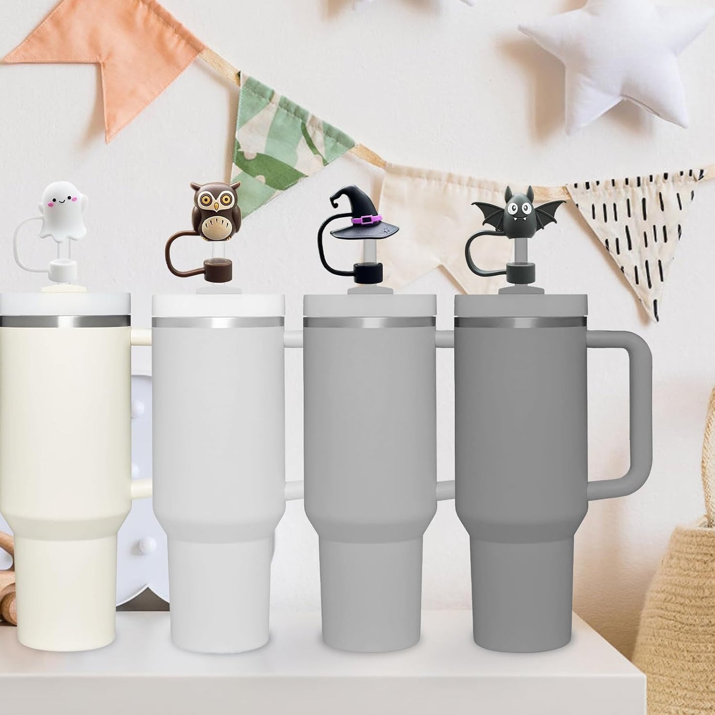 5 Pcs 0.4in Straw Cover for Stanley Cup, Silicone Straw Topper Set for 30&40oz Stanley Tumble, Fit for 10mm/0.4in Straws (Halloween)