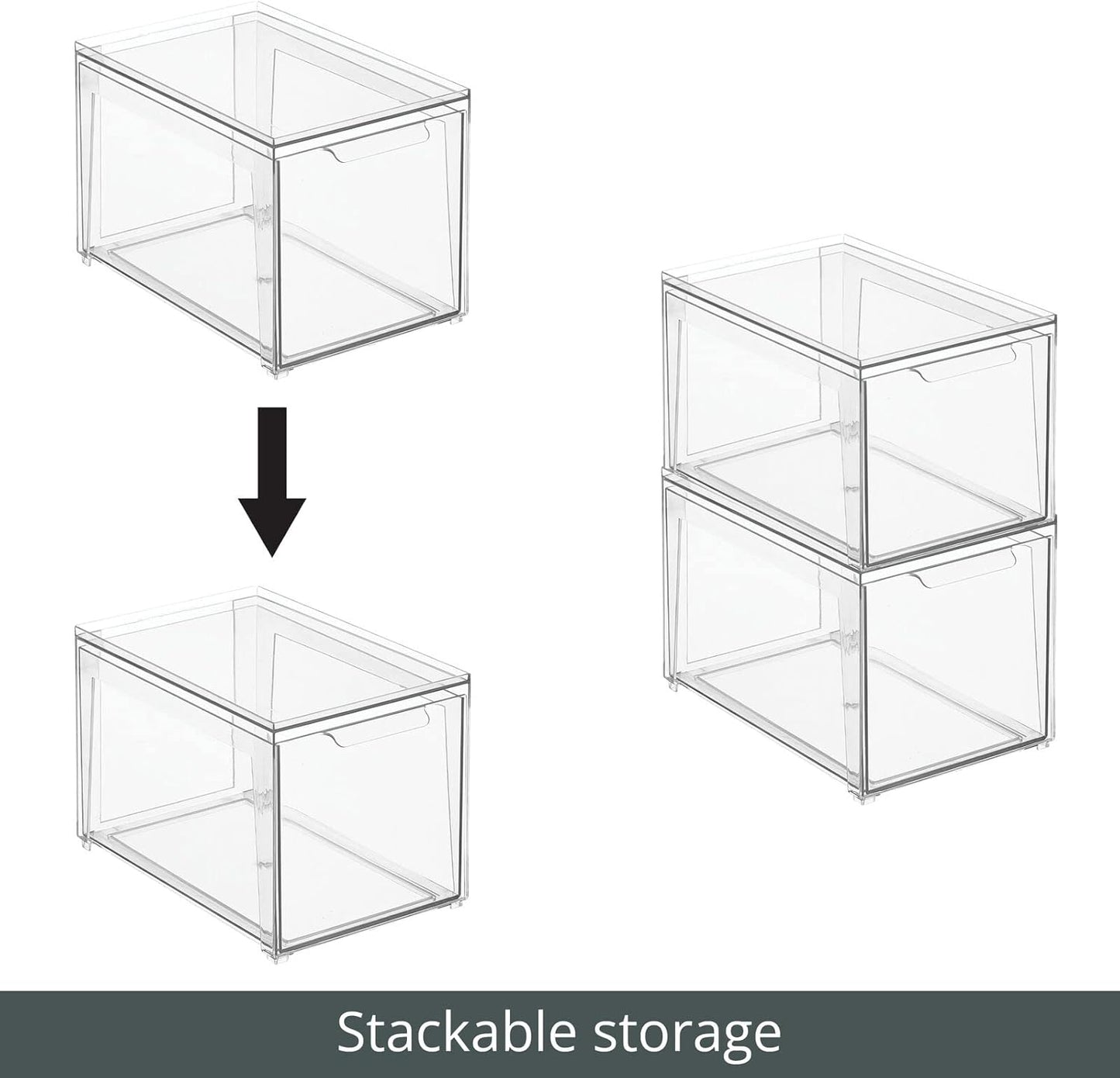 mDesign Plastic Stackable Closet Storage Organizer Bins with Pull Out Drawer for Cabinet, Desk, Shelf, Cupboard, or Dresser Organization - Lumiere Collection - 2 Pack - Clear