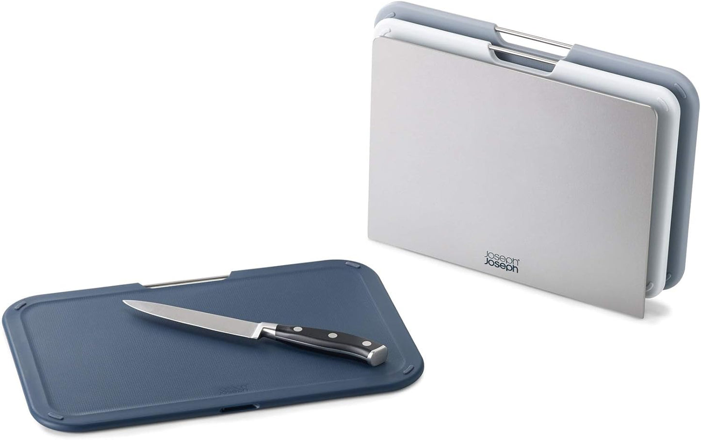 Joseph Joseph Nest 3 Piece Color Coded Cutting Board Set With Storage Stand, Regular - Grey/Blue