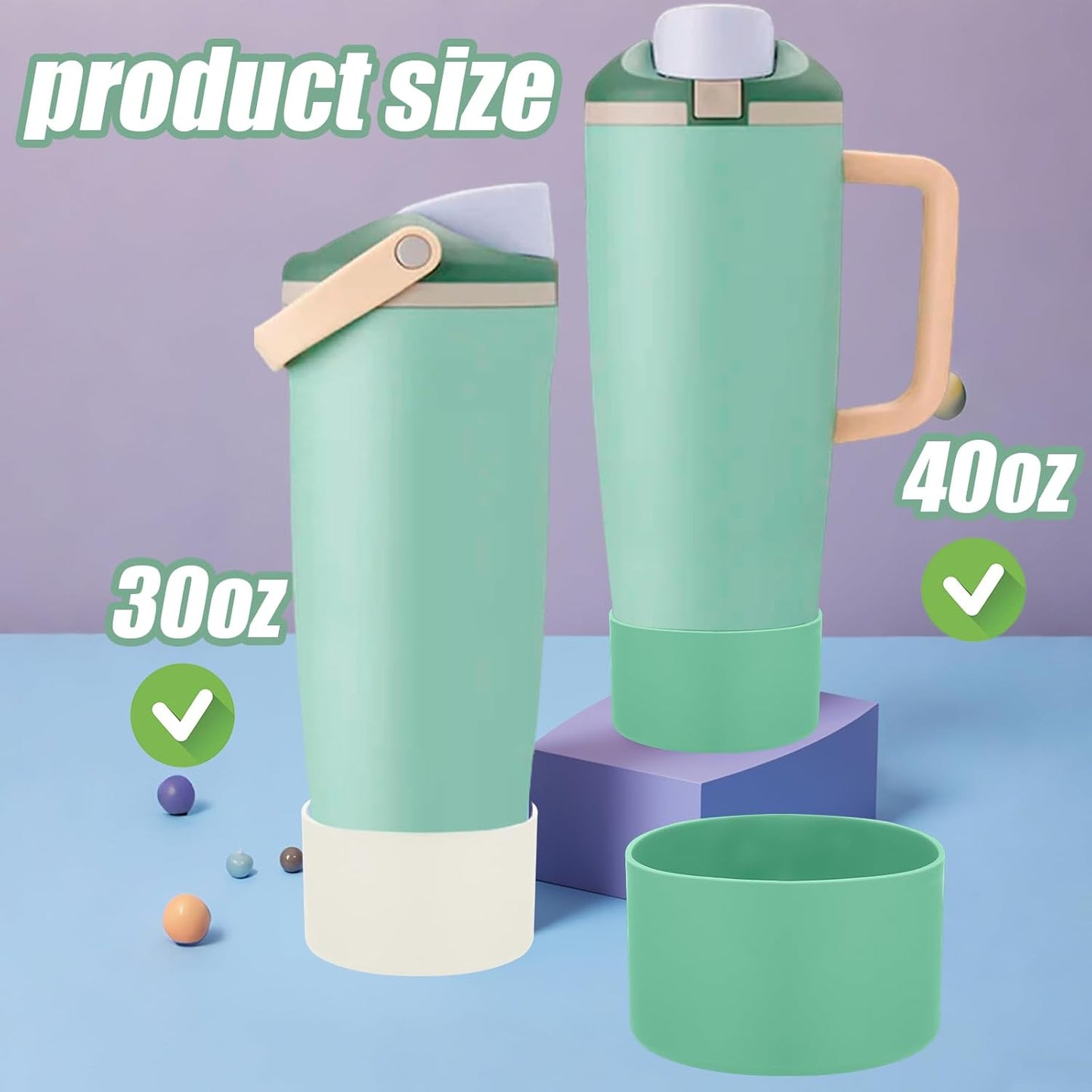 Mity rain 2PCS Protective Silicone Boots for Owala 30oz & 40oz FreeSip Sway Bottles & Tumblers - Accessories for owala, Enhances Stability & Prevents Scratches (Eucalyptus & Lvory)