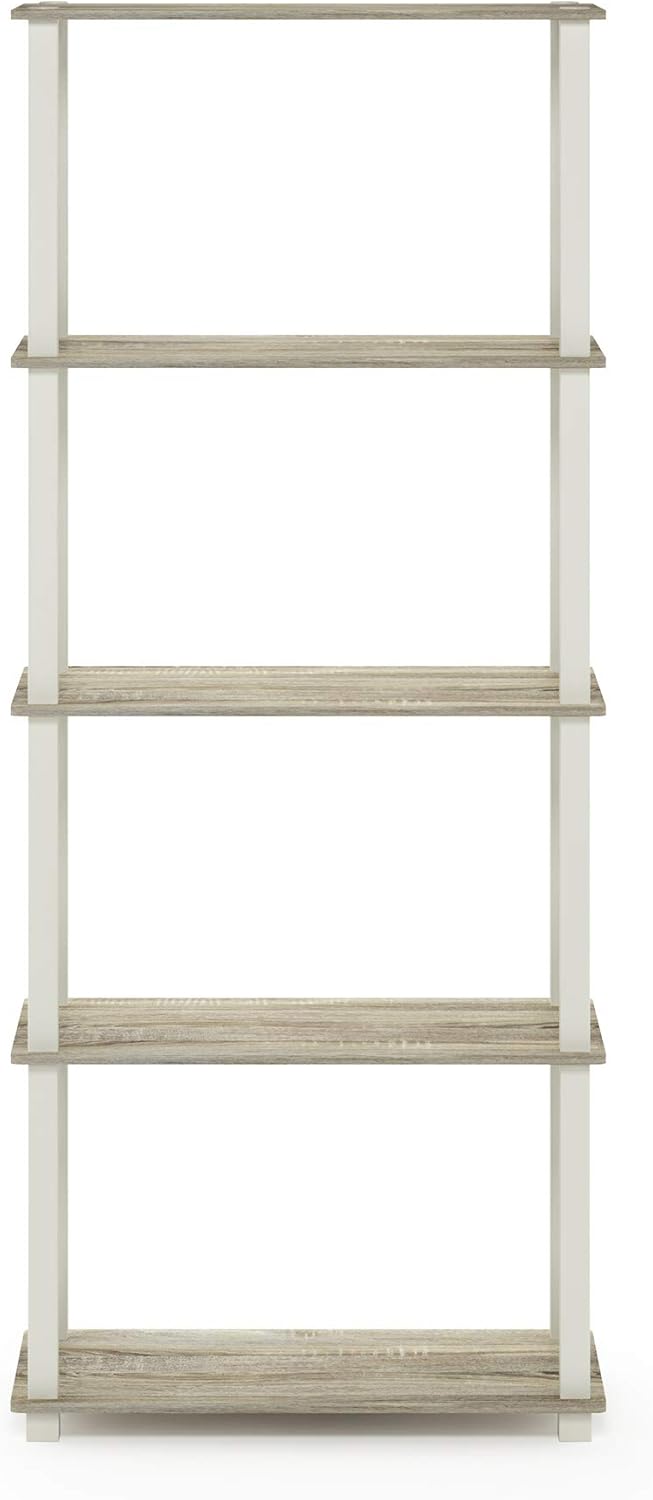 Furinno Turn-N-Tube 5-Tier Multipurpose Shelf / Display Rack / Storage Shelf / Bookshelf, Square Tubes, Sonoma Oak/White