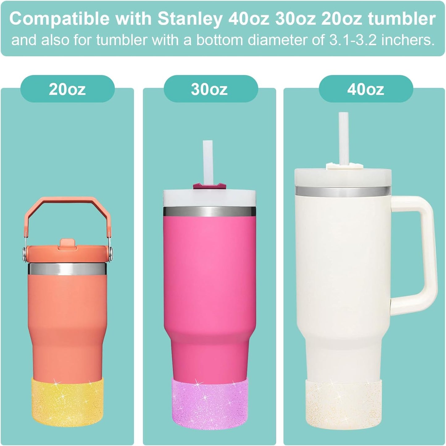 Upgrade 2PCS Protective Silicone Boot Bumper for Stanley Quencher Adventure 40oz 30oz IceFlow 20oz 30oz Tumbler, Water Bottle Bottom Sleeve Cover Accessories for Stanley Mug Cup(Glitter Orange)