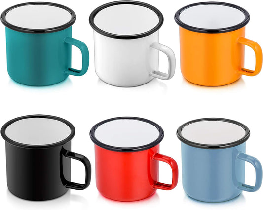 P&P CHEF Enamel Camping Coffee Mug Set of 6, Small Colored Mugs Cups for Family Gathering/Friend Party/Camping/Picnic/Fishing, Lightweight & Portable -12 Ounce, 350ML & Multicolor