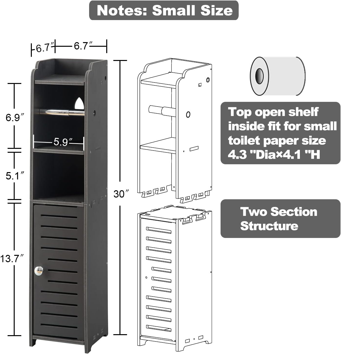 AOJEZOR Toilet Paper Holder Stand: Small Toilet Bathroom Storage Cabinet for Small Spaces