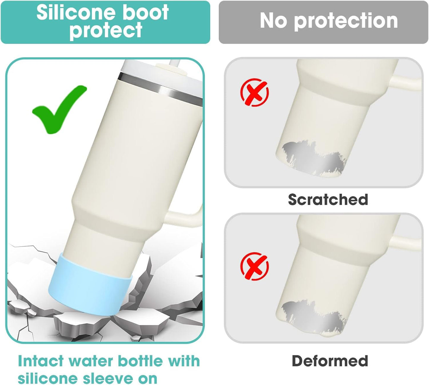 Upgrade 2PCS Protective Silicone Boot Bumper for Stanley Quencher Adventure 40oz 30oz IceFlow 20oz 30oz Tumbler, Water Bottle Bottom Sleeve Cover Accessories for Stanley Mug Cup(Light Purple)