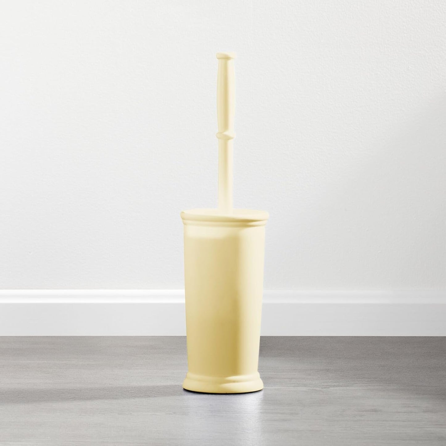 mDesign Toilet Bowl Brush and Holder - Covered Bathroom Brush - Standing Scrubber in Modern Holder - Space Saving, Deep Cleaning for Toilet - Hyde Collection - Light Yellow