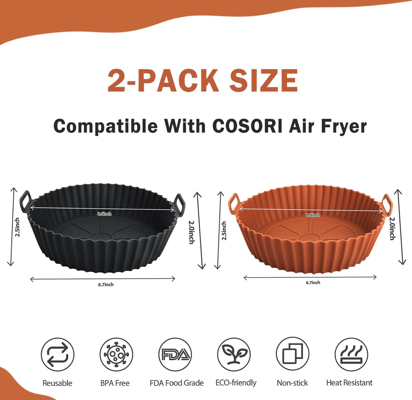 Solala 2 Pack Air Fryer Silicone Liners for 5 QT orBigger (Brown+Black)