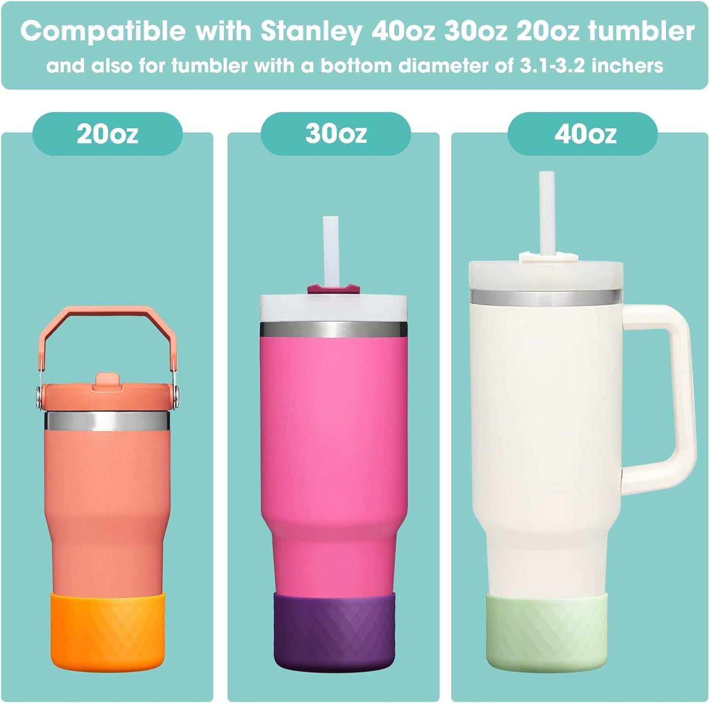 Upgrade 2PCS Protective Silicone Boot Bumper for Stanley Quencher Adventure 40oz 30oz IceFlow 20oz 30oz Tumbler, Water Bottle Bottom Sleeve Cover Accessories for Stanley Mug Cup(Dark Purple)