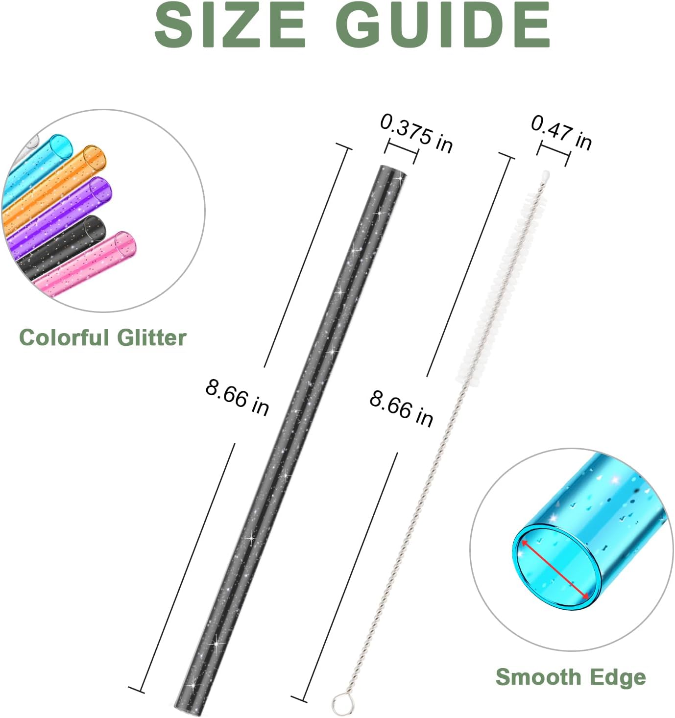 6Pack Glitter Replacement Straws for Stanley Cup 20oz 14oz Tumbler, Yoelike Reusable Straws Accessories with Clean Brush for Stanley Cup, Dishwasher Safe, BPA Free