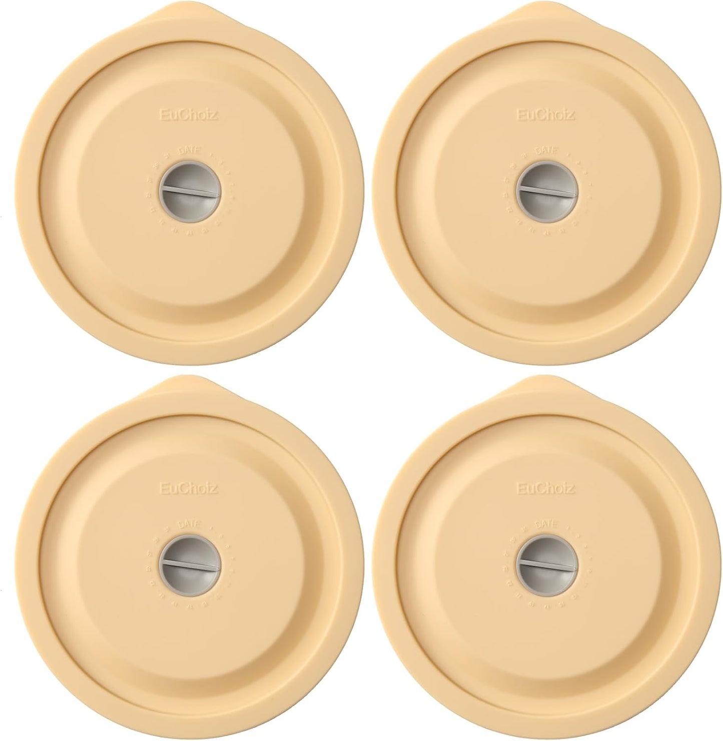 Replacement Lids for Pyrex 7201-PC 4 Cup, Silicone Round Storage Cover Lid for Anchor Hocking Glass Bowl 4 Pack with Date Mark Beige