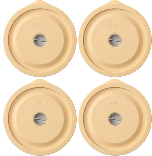 Replacement Lids for Pyrex 7200-PC 2 Cup, Silicone Round Storage Cover Lid for Anchor Hocking Glass Bowl 4 Pack with Date Mark Beige