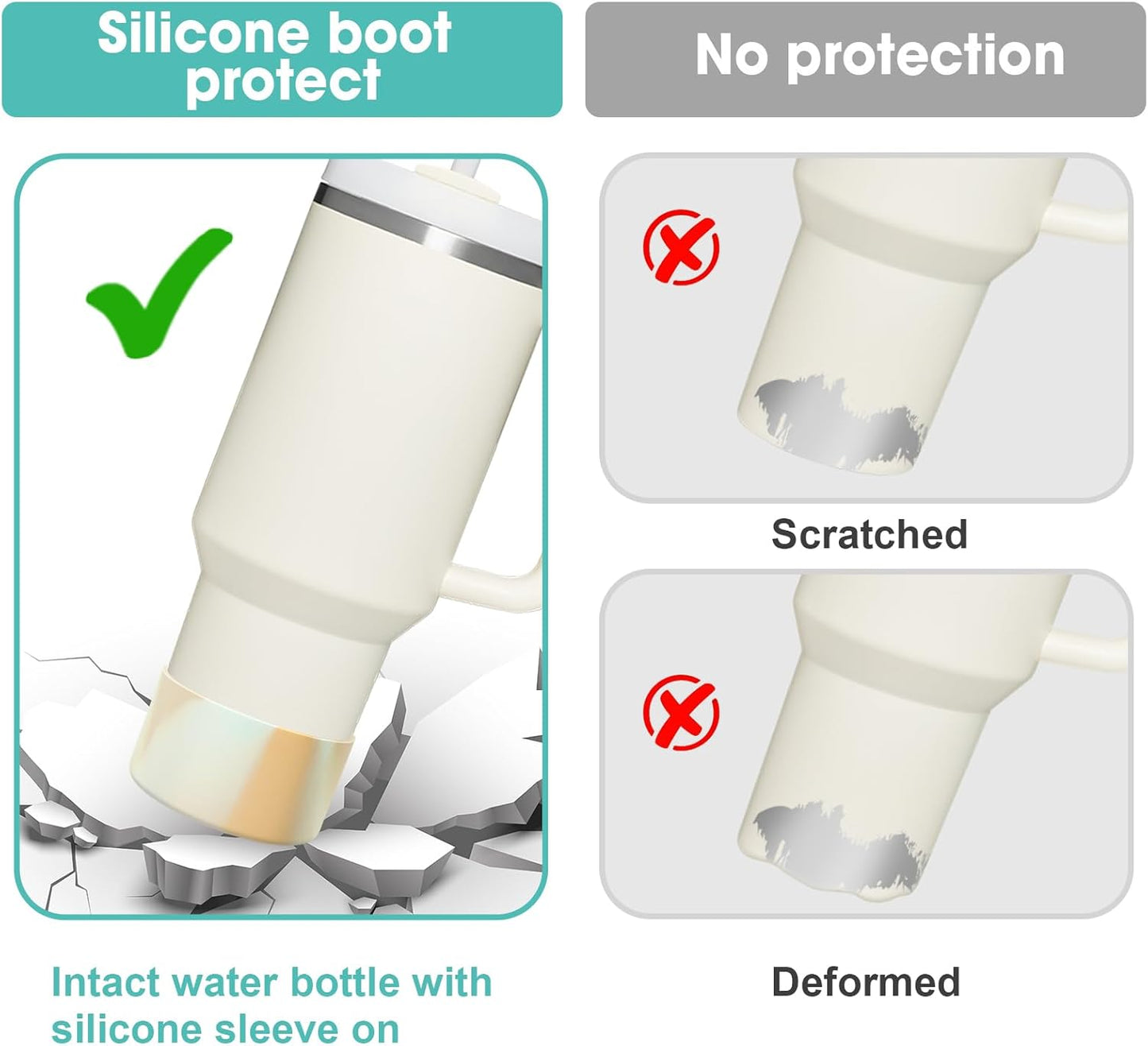 Upgrade 2PCS Protective Silicone Boot Bumper for Stanley Quencher Adventure 40oz 30oz IceFlow 20oz 30oz Tumbler, Water Bottle Bottom Sleeve Cover Accessories for Stanley Mug Cup(Coffee+White)